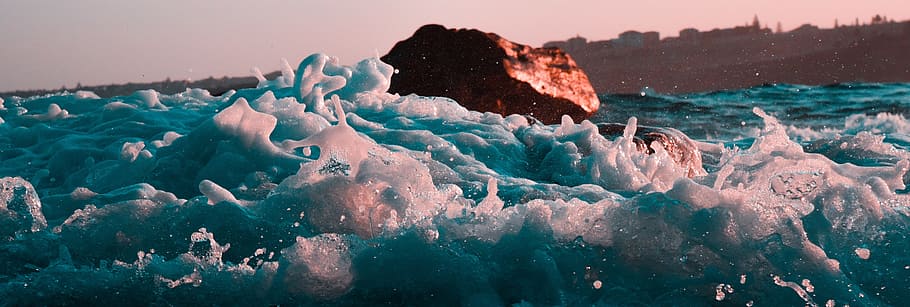 sea, ocean, blue, water, waves, nature, rocks, beach, beauty in nature HD wallpaper