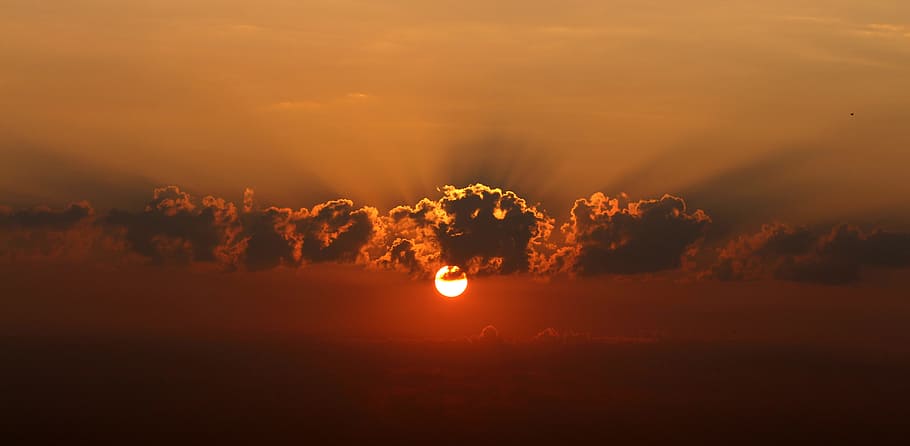 sunset over the horizon, sunrise, cloud, twilight, red, nice HD wallpaper