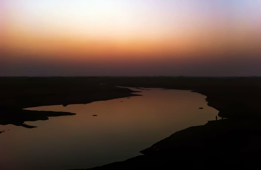 sunset, river, night-sky, scene, evening, nature, landscape HD wallpaper
