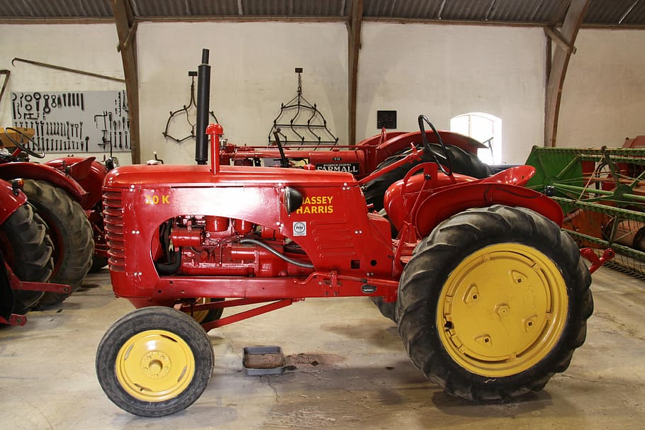 red, tractor, museum, machinery, denmark, langeland, transportation HD wallpaper