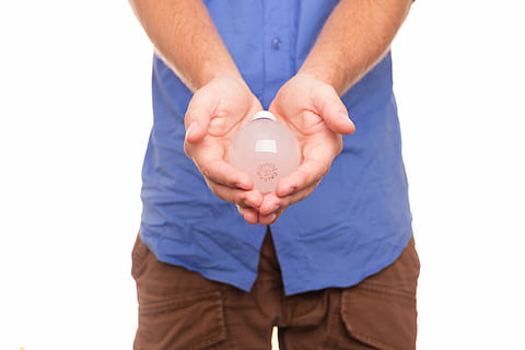 person holding light bulb, lamp, idea, offering, pear, view HD wallpaper