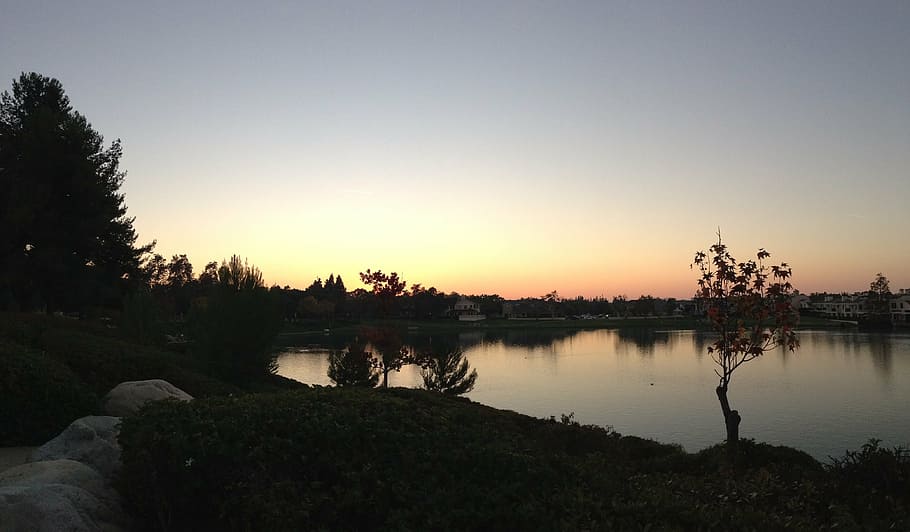 sunset, calm, nature, sky, water, sunset background, landscape HD wallpaper