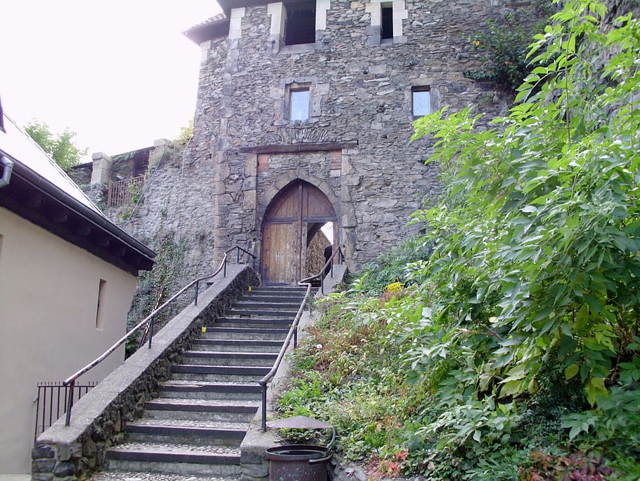 strekov castle gate, door, wall, stone wall, stairs, entrance HD wallpaper