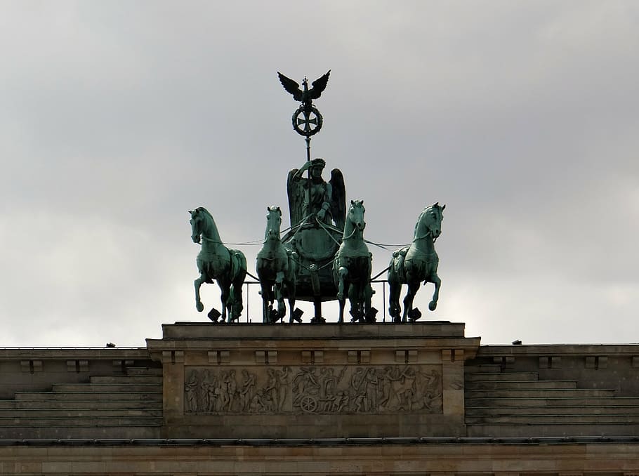 brandenburg gate, berlin, landmark, building, quadriga, dusk