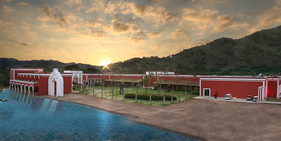 Sunset, Hotel, Landscape, Mountains, nature, clouds, san pancho HD wallpaper