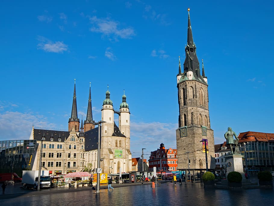 Saale, Saxony-Anhalt, Germany, hall, marketplace, st mary's church, HD wallpaper