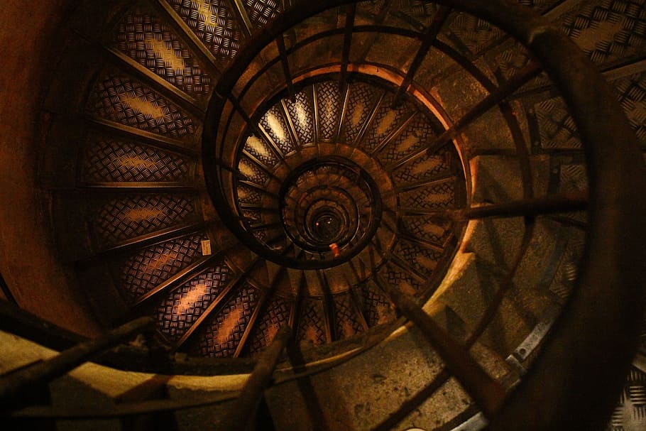 photo of brown spiral staircase, stairway, round, curve, circular, HD wallpaper