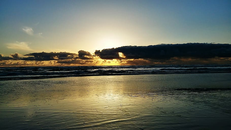 sunset, oregon beach, clouds, sky, water, beauty in nature HD wallpaper