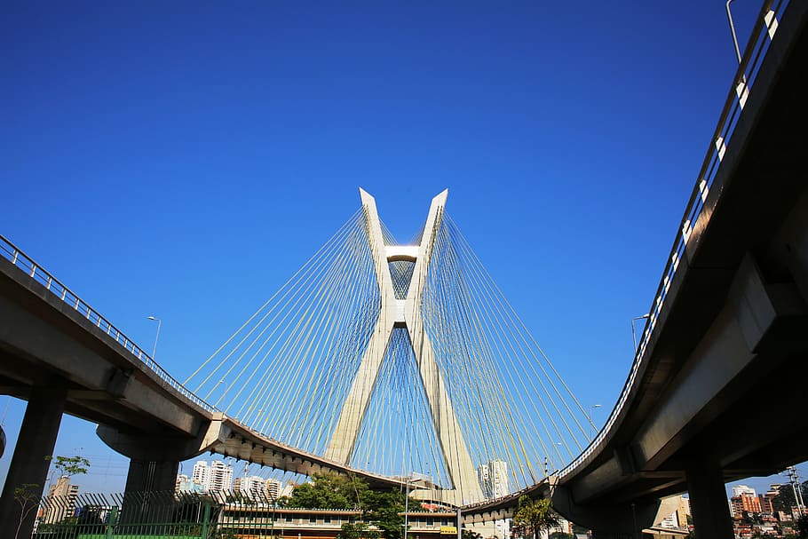 bridge, cable-stayed, são paulo, architecture, modern, blue sky HD wallpaper