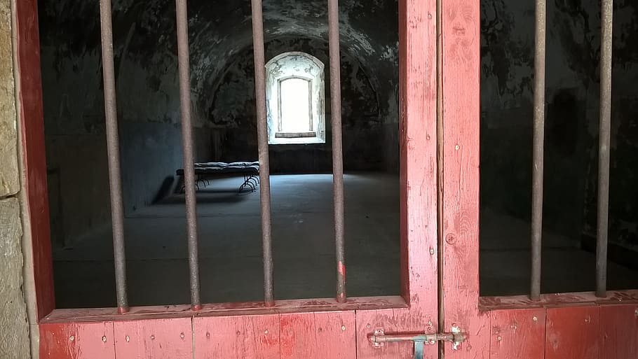closed pink wooden door, Cell, Balusters, Jail, Prison, window HD wallpaper