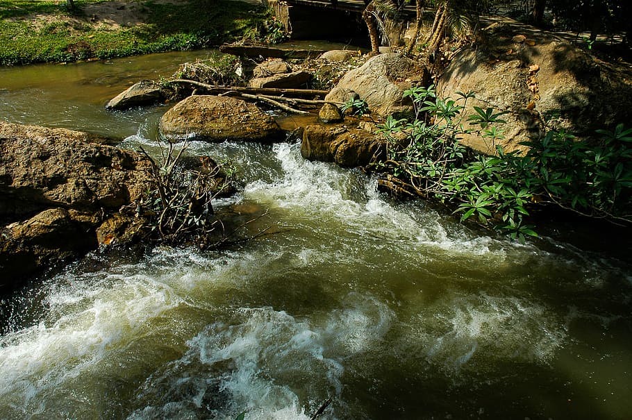river landscape, flow, water, flowing water, rock, beauty in nature HD wallpaper
