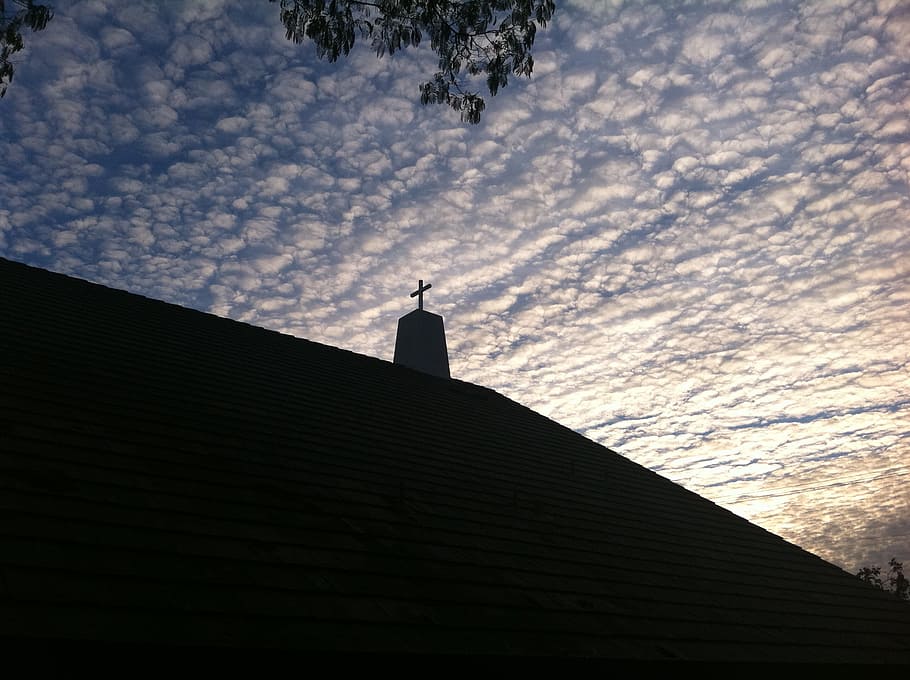 Cross, Distant, Holy, Silhouette, Sky, sunset, clouds, church HD wallpaper