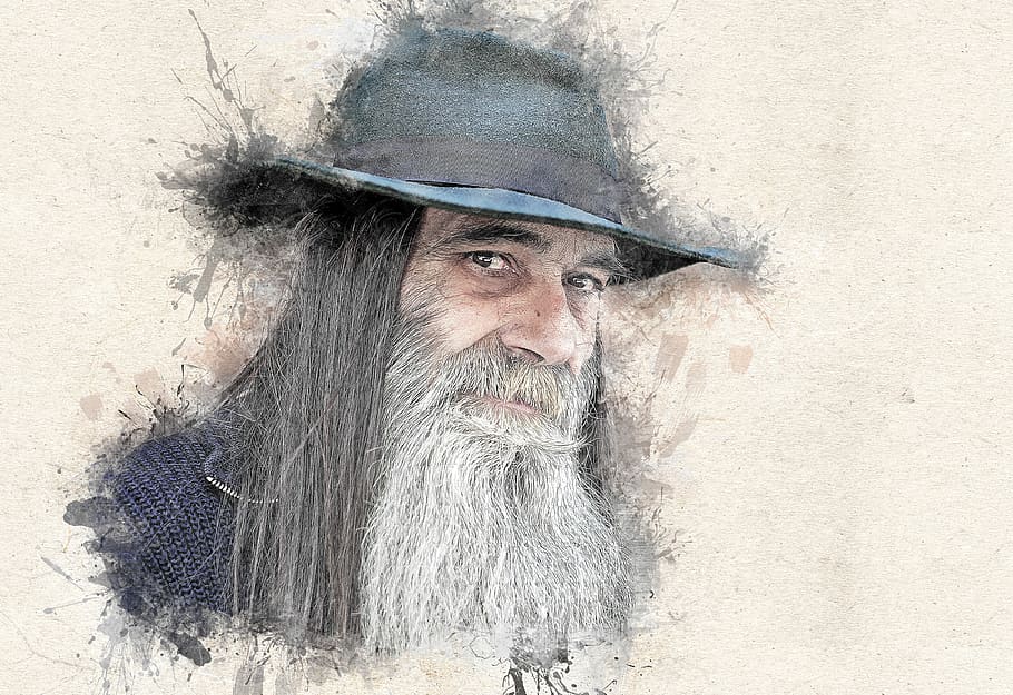 painting of man wearing hat, human, face, view, beard, portrait, HD wallpaper