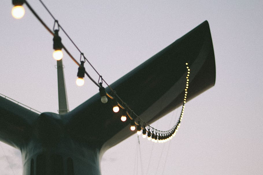 black string lights turned on, lamps, chain, hanging, illumination HD wallpaper