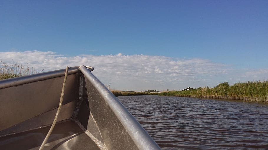 water, air, boat, boating, blue sky, spring, natural water HD wallpaper