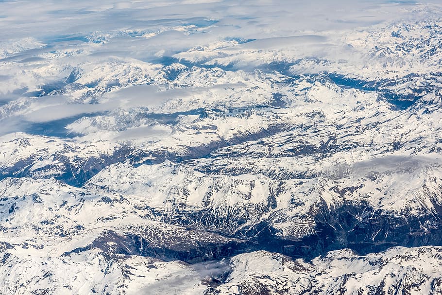 Landscape of snowy mountain tops, clouds, cold, photo, mountains HD wallpaper