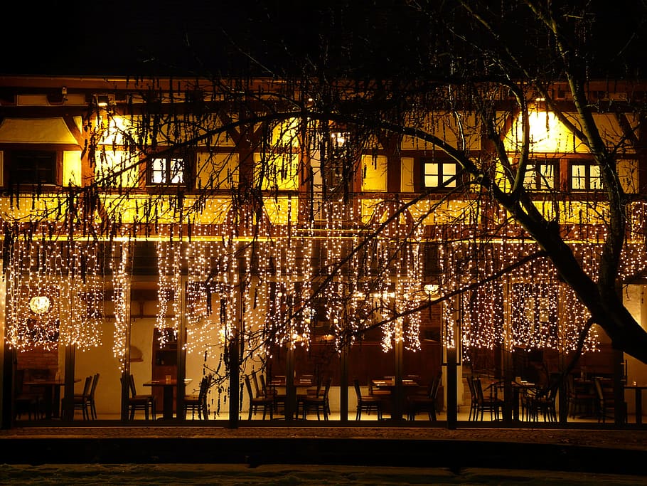 Home, Hotel, Cafe, Inn, Economy, lighting, at night, chairs HD wallpaper