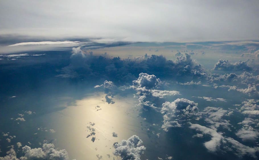 bird's eye photography of cloudy sky over ocean, clouds, blue, HD wallpaper