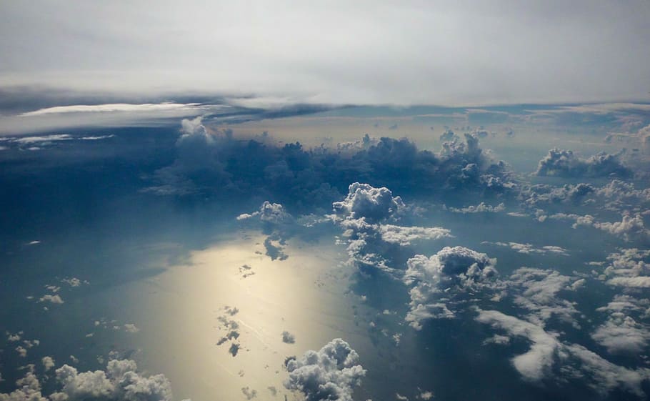 bird's eye photography of cloudy sky over ocean, clouds, blue HD wallpaper