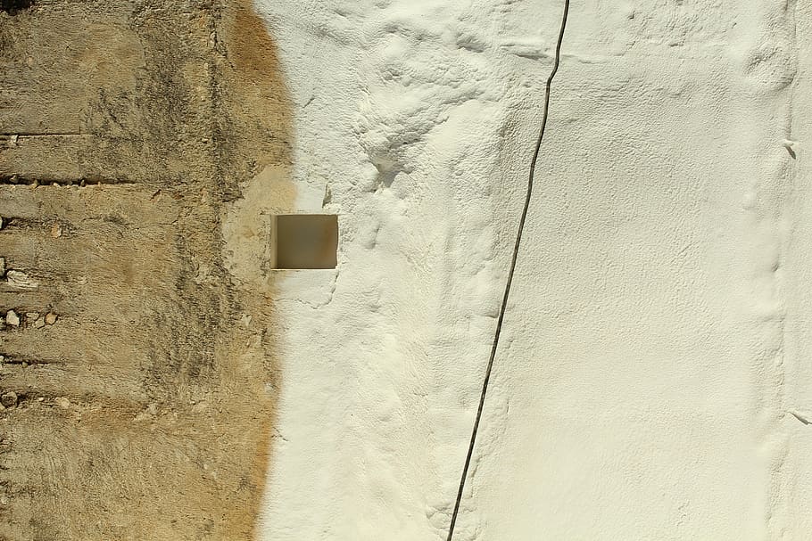 white painted wall with hole, close up photo of beige surface HD wallpaper