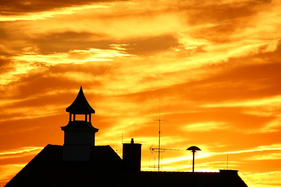 dusk, red, sunset, glow, silhouette, orange color, building exterior HD wallpaper