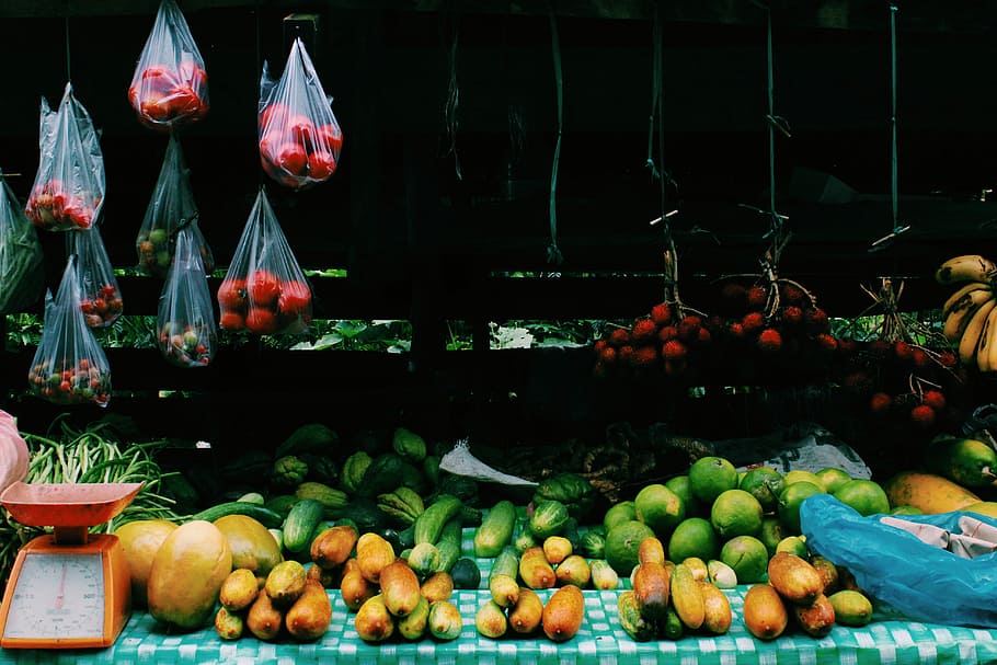 assorted vegetables displayed on table, fruit, fruit stand HD wallpaper