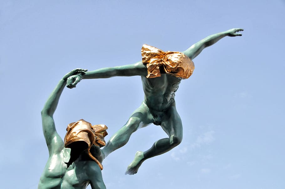 Saint-Tropez, Statue, Anna Chromy, gymnast, port, bronze, two people, HD wallpaper