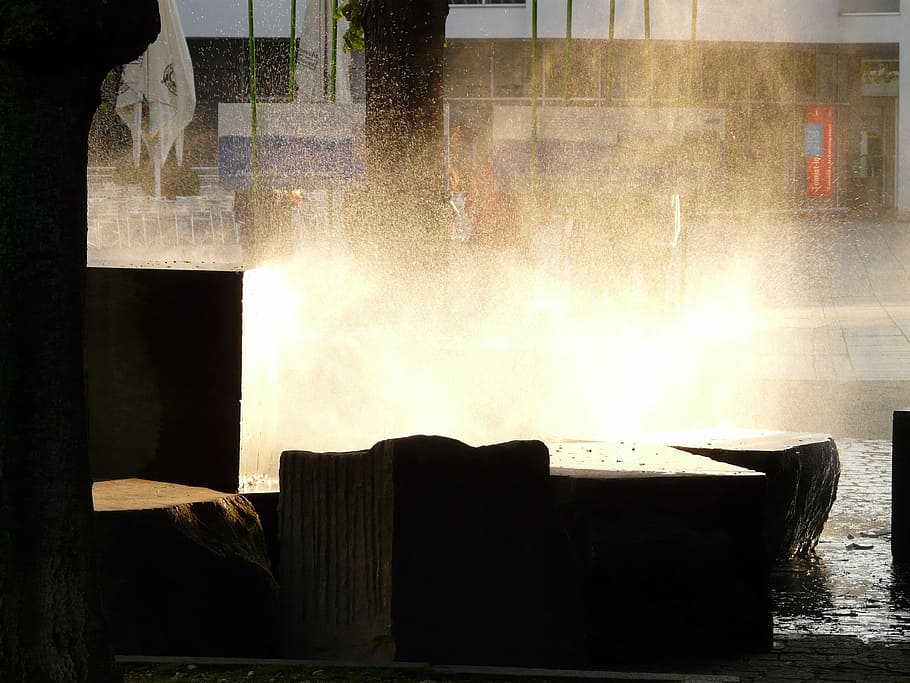 fountain, atomization, light, back light, water, inject, wet HD wallpaper