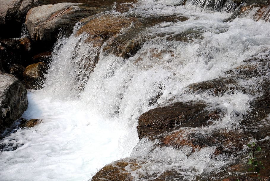 water, river, stream, waterfall, nature, mountain, current HD wallpaper
