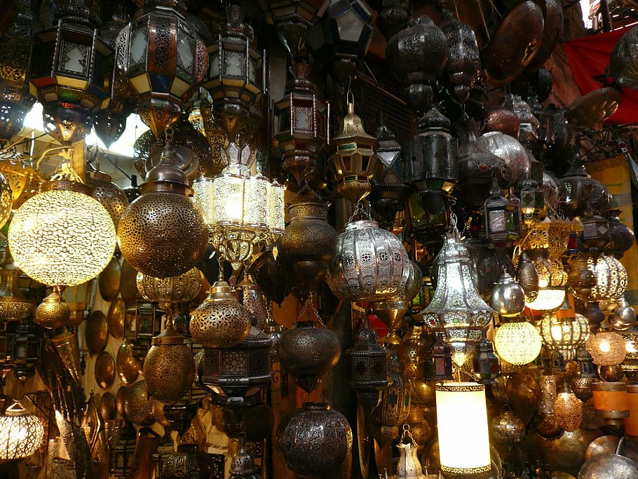 lamps, light, lantern, bazaar, hanging, retail, large group of objects HD wallpaper