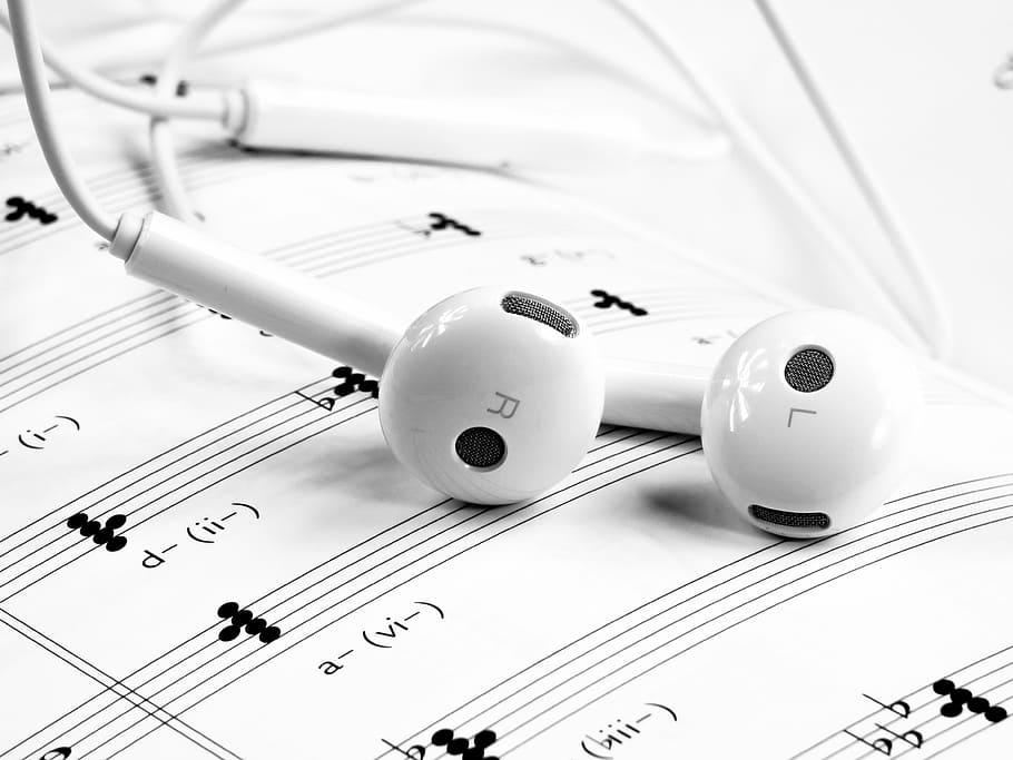 white Apple EarPods, music, headset, note, mobile, phone, noise HD wallpaper