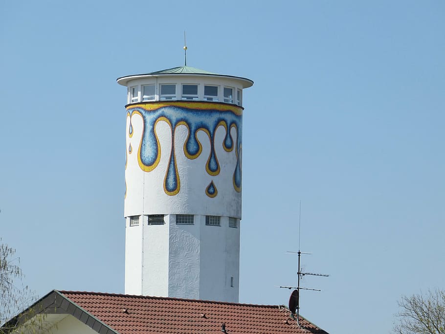 tower, water, water tower, drip, paint, painting, architecture HD wallpaper