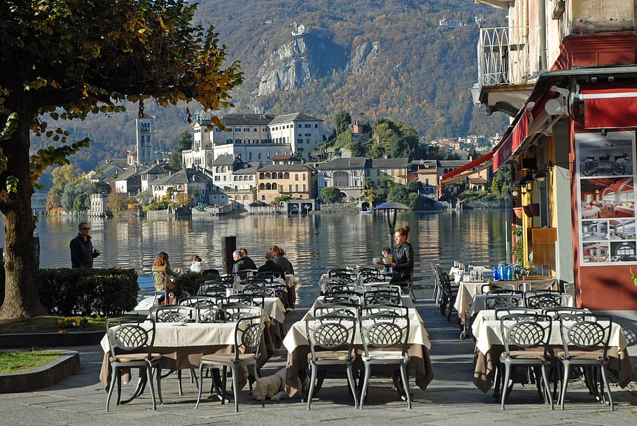 Orta San Giulio, Lake Orta, Cusio, Italy, chair, day, travel destinations, HD wallpaper