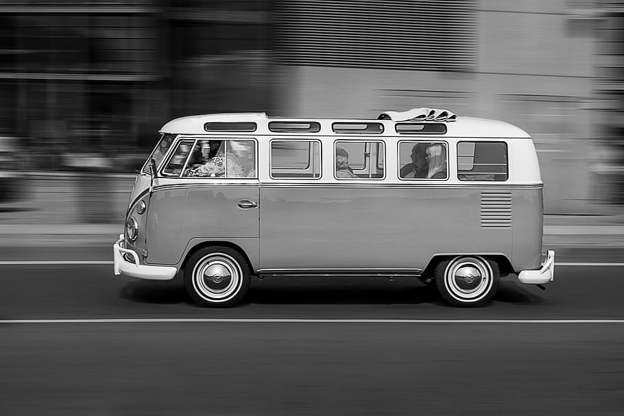 gray scale photo of Volkswagen Kombi, bulli, bully, vwbus, auto, HD wallpaper