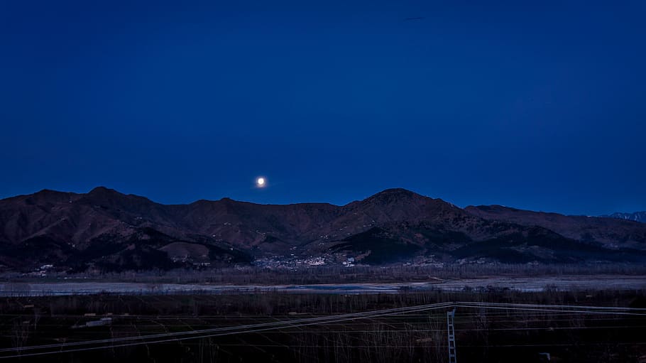 dark, landscape, moon, mountain, night, outdoors, sky, scenics - nature HD wallpaper