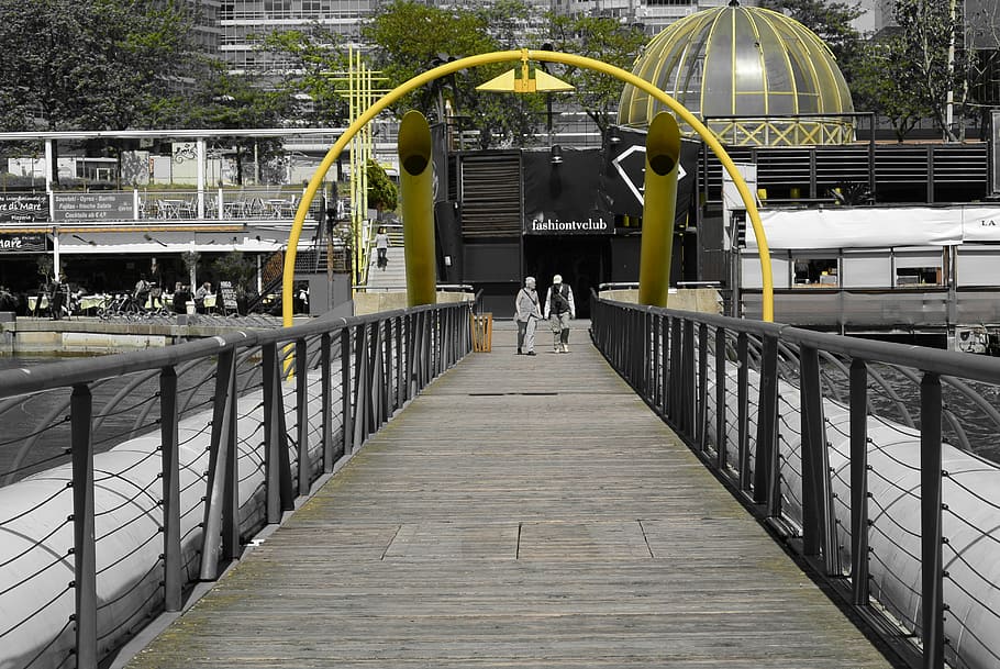vienna, danube, bridge, yellow, seniors, architecture, built structure HD wallpaper