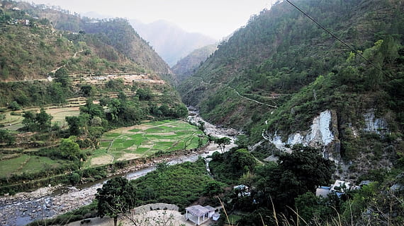 uttarakhand, pauri, india, valley, agriculture, river, mountains HD wallpaper