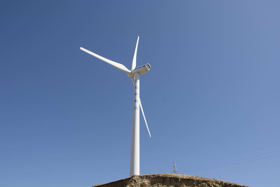 windmill, blue sky, white cloud, wind turbine, environmental conservation HD wallpaper