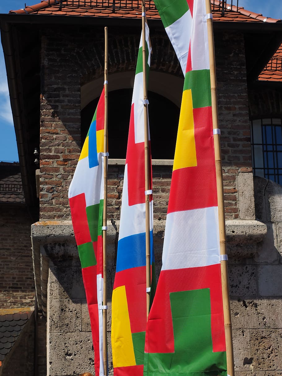 Flags, Colorful, Blow, Wind, Flutter, danube fixed, ulm, multi colored HD wallpaper