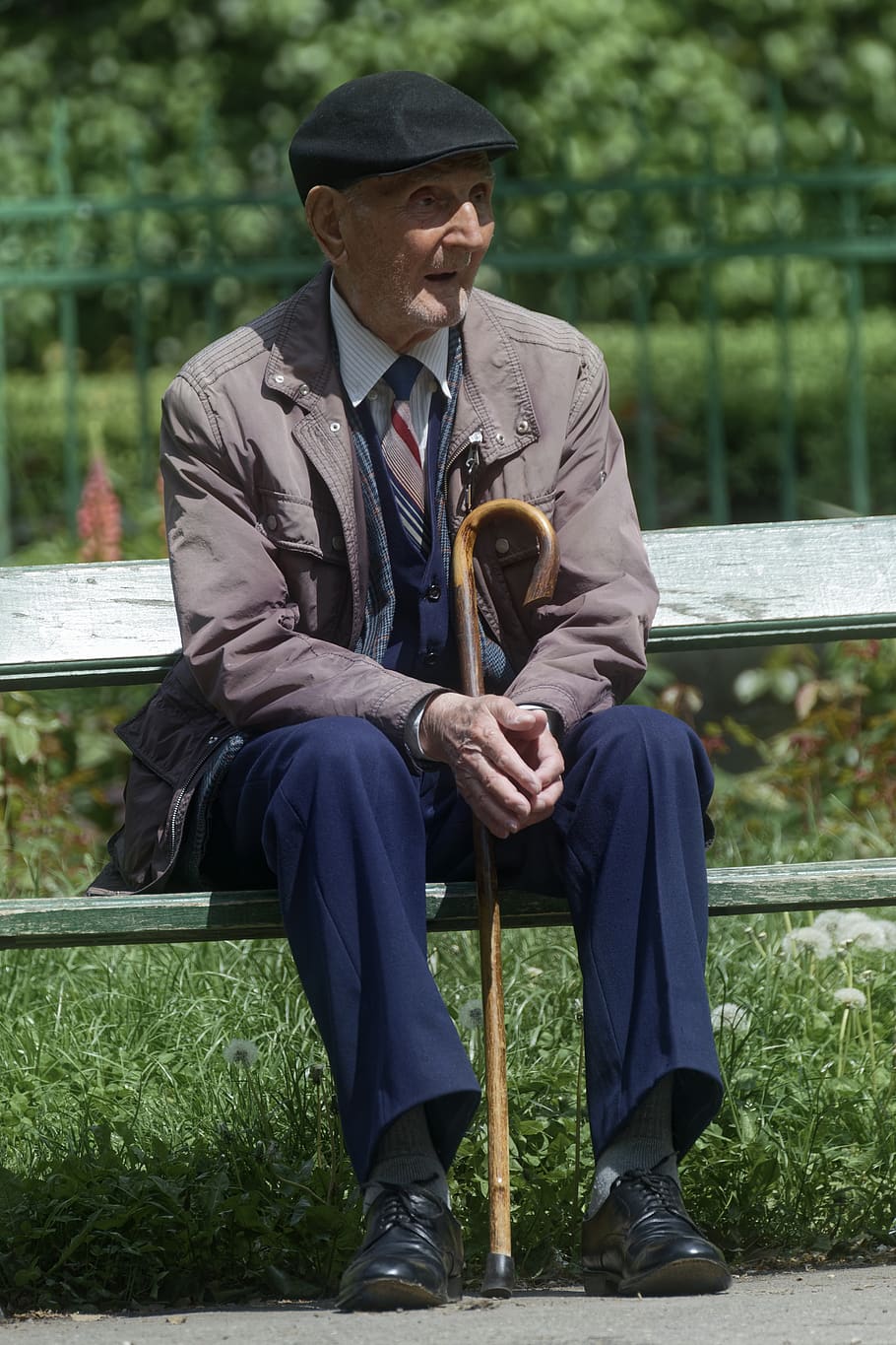 old, man, rod, cane, bank, resting, sad, lost, adult, the person, HD wallpaper