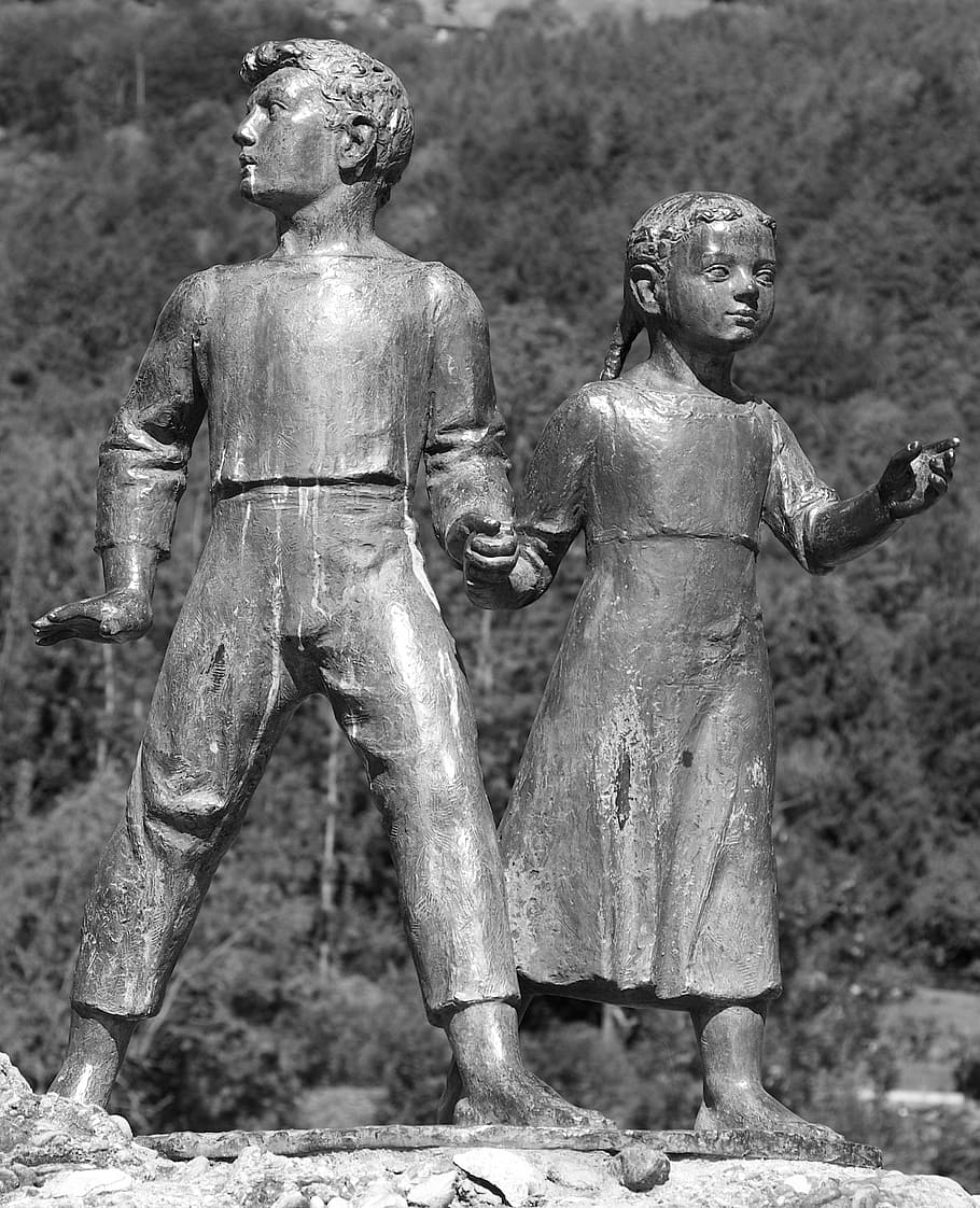 human, alpine, statue, heidi and peter, geissenpeter, human representation HD wallpaper