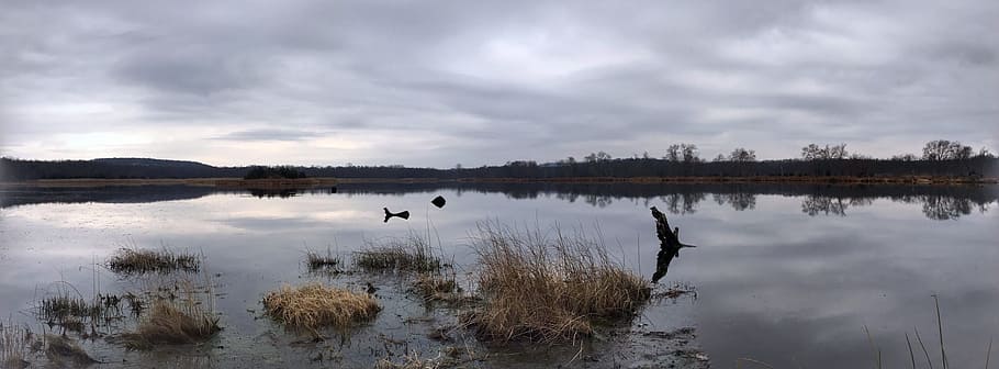 panoramic, water, dusk, lake, evening, sky, autumn, landscape HD wallpaper