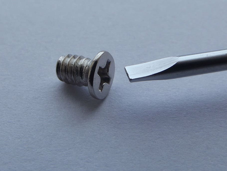 bolt and screwdriver on white surface, screws, error, errors HD wallpaper