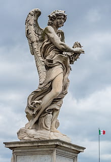 angel holding crown statute, statue, stone, bridge, tiber, rome HD wallpaper