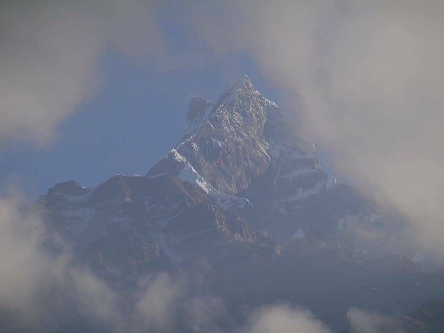 mountain, clouds, nepal, landscape, sky, peak, trekking, himalaya HD wallpaper