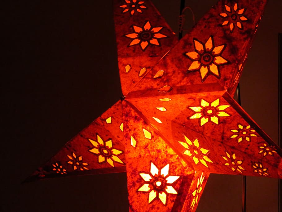 red star lantern, light, christmas, romantic, hell, candle HD wallpaper