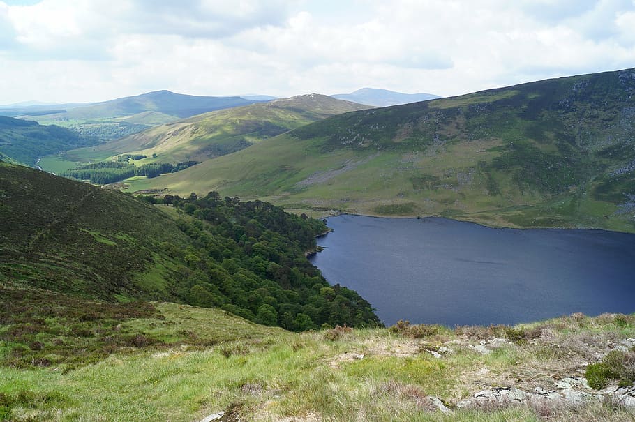 body of water surrounded with mountains, lake, valley, glendalough