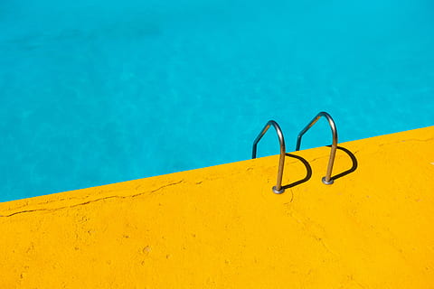 swimming pool with stainless steel ladder, untitled, steps, water HD wallpaper