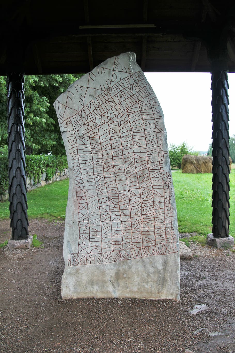 monument, sweden, rune, rune stone, day, plant, tree, nature