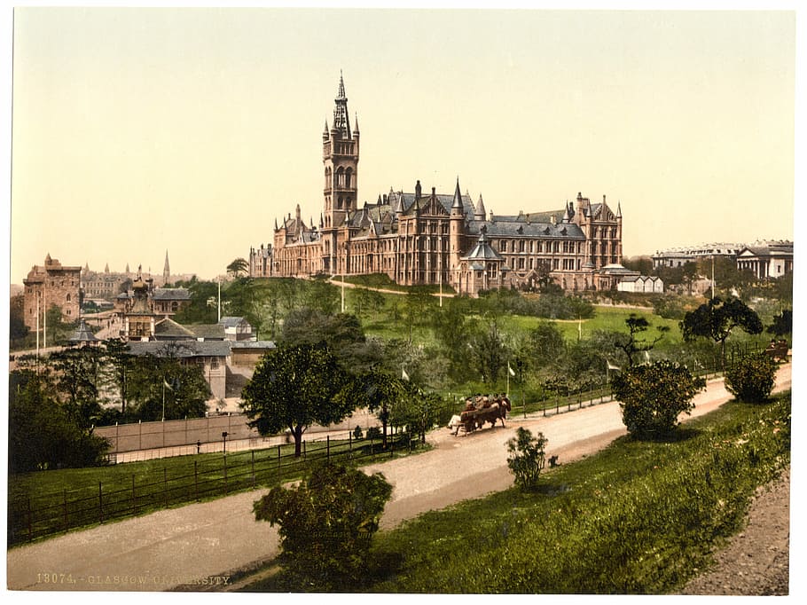 Glasgow University circa 1900, city, cityscape, college, photos